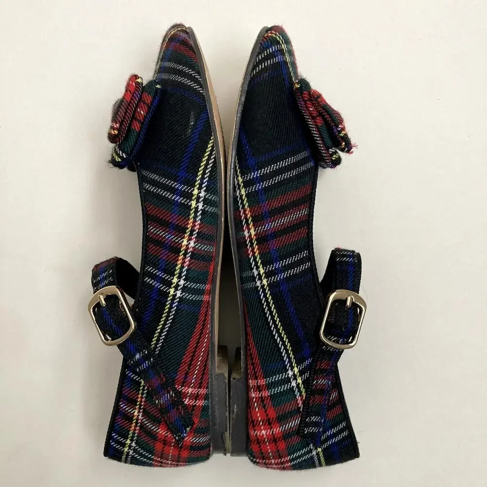 J. Crew Stewart Tartan Plaid Mary Jane Flats Holiday 12 Girls